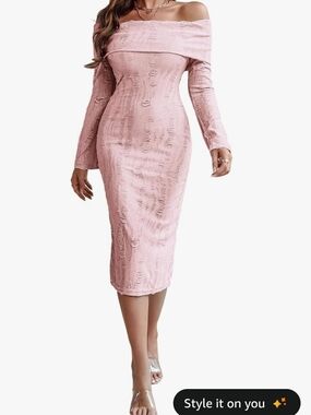 ChicMe Off The Shoulder Distressed Brown Midi Dress